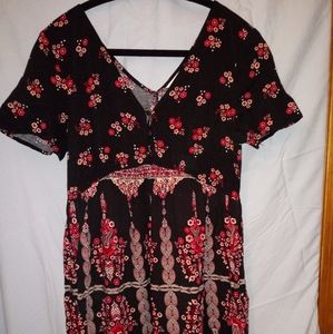 V Cut Black Red Floral Dress